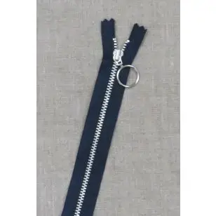 30 cm. lynlås 4 mm aluminium fast med ring i mørkeblå - Lynlåse