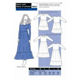 Onion 9024 Plus -Kjole med flæse til strikstof - Snitmønstre Onion til voksne