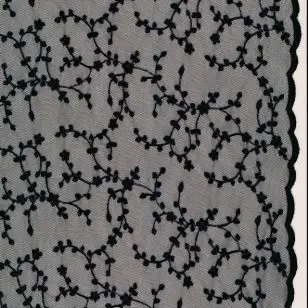 Tyl blonde med broderi og buet kant i sort - Tyl med effekt