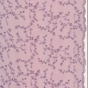 Tyl blonde med broderi og buet kant i lyng - Tyl med effekt