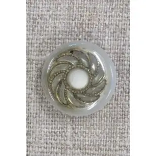 Rund klar knap med gl.guld blomst i midten, 20 mm. - Guld-, sølv- og metalknapper