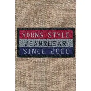 Strygemærke stribet i rød blå lysegrå "Young Style" - Diverse mærker