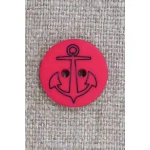 2-huls Knap med anker i rød og blå, 18 mm. - Knapper Rød/lyserød/lilla