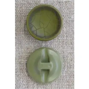 Rund knap krakeleret i oliven, 25 mm. - Knapper Grøn, gul og orange