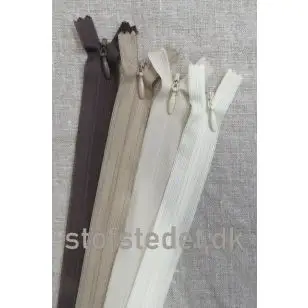 60 cm. Usynlige lynlåse - Brun - Lysebrun - Offwhite - Lynlåse