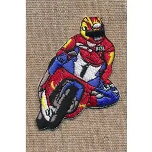 Strygemærke med motorcykel i rød og blå - Diverse mærker