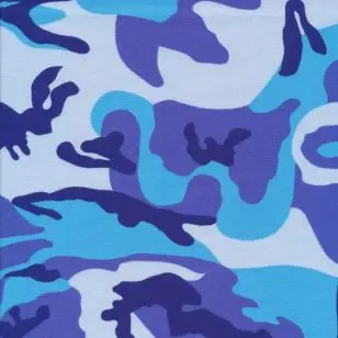 Bomuld/lycra økotex m/army-print i blå - Børnestof