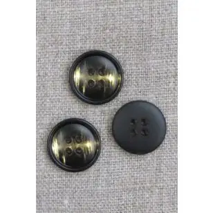 4-huls Knap i sort og gylden, 18 mm. - Knapper Hvid, grå og sort