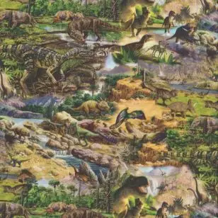 Fast bomuld med digitalt tryk med dinosaurus - Bomuld med dyr