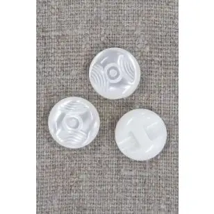 Knækket hvid knap blank med mønster og kanal, 15 mm. - Knapper Hvid, grå og sort