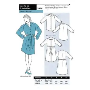Onion 2086 -Skjorte og skjortekjole - Snitmønstre Onion til voksne