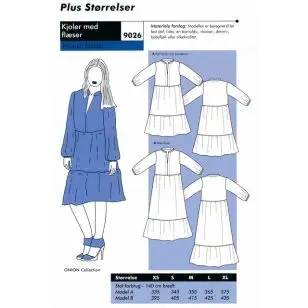 Onion 9026 Plus- Kjole med flæser - Snitmønstre Onion til voksne