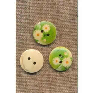 Træknap med print i lime med marguerit 18 mm. - Børneknapper