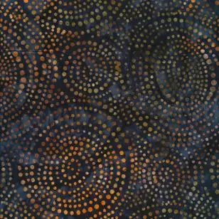 Afklip Patchworkstof batik med prikker i cirkler i mørk grå-grøn 50x55 cm. - Afklip patchwork