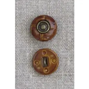 Gylden brun knap i læderlook med oxyderet midte 15 mm. - Knapper Brun, beige og off-white