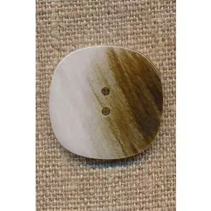 Firkantet knap i hvid og brun, 26 mm. - Knapper Brun, beige og off-white