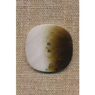 Firkantet knap i hvid og brun, 32 mm. - Knapper Brun, beige og off-white