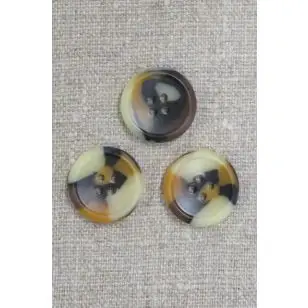 4-huls knap i brun, gylden og beige meleret, 22 mm. - Knapper Brun, beige og off-white
