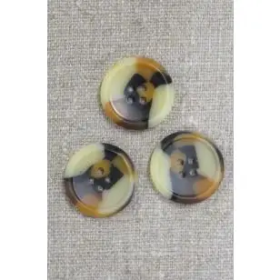 4-huls knap i brun, gylden og beige meleret, 25 mm. - Knapper Brun, beige og off-white