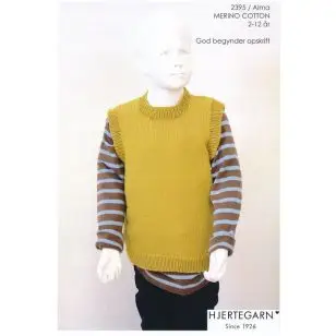2395 Alma Vest i Merino Cotton str. 2-12 år. | Hjertegarn - Strikopskrifter Børn