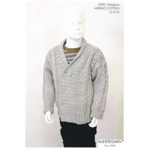 2398 Magnus dobbeltradet cardigan i Merino Cotton str. 2-12 år. | Hjertegarn - Strikopskrifter Børn