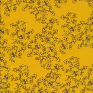 Carry-gul bomuld med grå blomster - Blomstret bomuld