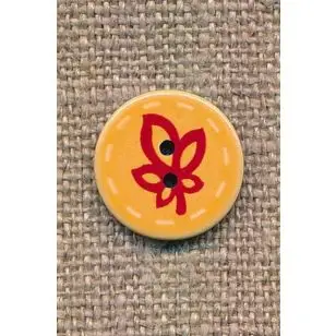 Knap med blad i støvet gul og rød, 15 mm. - Knapper Grøn, gul og orange
