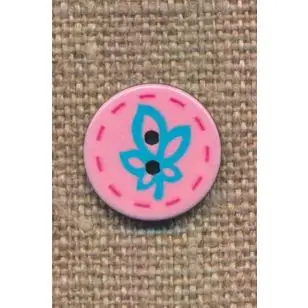 Knap med blad i lyserød og turkis, 15 mm. - Knapper Rød/lyserød/lilla