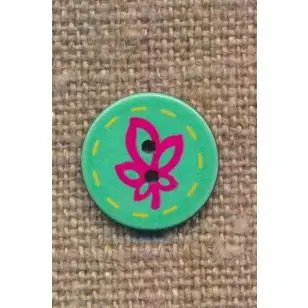 Knap med blad i irgrøn og lyserød, 15 mm. - Knapper Grøn, gul og orange
