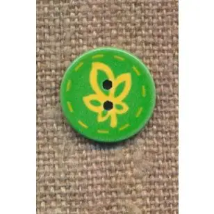 Knap med blad i grøn og gul, 15 mm. - Knapper Grøn, gul og orange