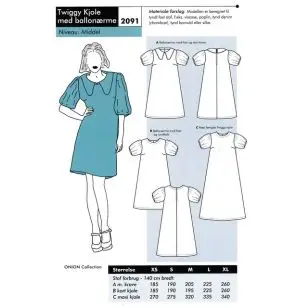 Onion 2091 -Twiggy kjole med ballonærmer - Snitmønstre Onion til voksne