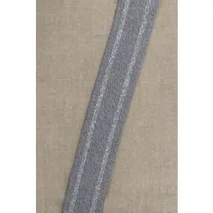 Elastik med sølv striber i grå-meleret, 40 mm. - Elastik og kantelastik