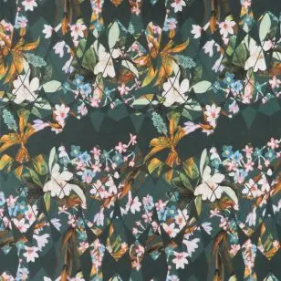 Jersey i Viscose/lycra digitalprint i petrolgrøn med blomster - Viscose jersey mønstret