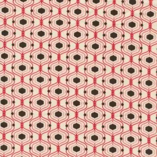 Afklip Patchwork stof med kubemønster, off-white, rød og brun 50x55 cm. - Afklip patchwork