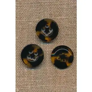 4-huls knap meleret i mørkebrun og klar/gylden, 18 mm. - Knapper Brun, beige og off-white