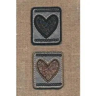 Strygemærke med 2 hjerter med glimmer - 